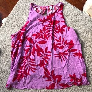 Old Navy Pink Tank with Red Tropical Leaf Print